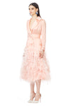 Silk Gazar Ostrich Feathers Embellished Trench Coat in Pink