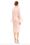 Ostrich Feathers Embellished Sleeves Silk Gazar Trench Coat in Pink