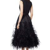 Ostrich Feather Embellished Silk Gazar Skirt in Black