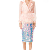 Ostrich Feathers Embellished Silk Gazar Coat in Pink