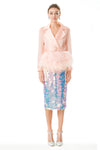 Ostrich Feathers Embellished Silk Gazar Coat in Pink