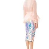 Ostrich Feathers Embellished Silk Gazar Coat in Pink