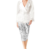 Ostrich Feathers Embellished Silk Gazar Coat in White
