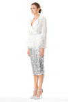 Ostrich Feathers Embellished Silk Gazar Coat in White