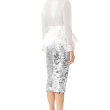 Ostrich Feathers Embellished Silk Gazar Coat in White
