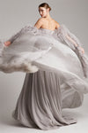 Strapless A-line Dress Layered Tulle Skirt with Royal Cape in Grey