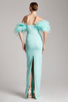 Ostrich Feather Trimmed Off Shoulder with Sequin in Mint Green
