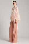 Ostrich Feather Embellished Blouse with Bell Sleeves in Baby Pink