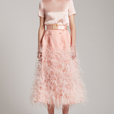 Multiway Silk Satin Short Sleeve Blouse with Bow in Blush Pink