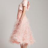 Multiway Silk Satin Short Sleeve Blouse with Bow in Blush Pink