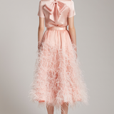 Multiway Silk Satin Short Sleeve Blouse with Bow in Blush Pink
