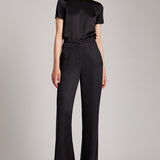 Multiway Silk Satin Short Sleeve Blouse with Bow in Black