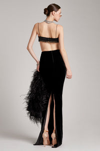 Straight Cut Silk Velvet Skirt In Black