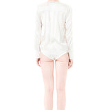 Silk Satin Low Waist Plunging Neckline Bodysuit in White