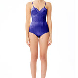 Silk Satin Corseted Bodysuit in Royal Blue