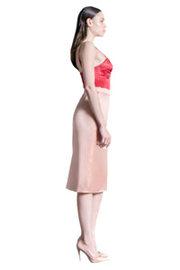 Silk Satin Pencil Skirt in Pink