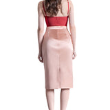 Silk Satin Pencil Skirt in Pink