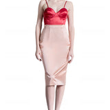 Silk Satin Pencil Skirt in Pink