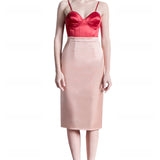 Silk Satin Pencil Skirt in Pink