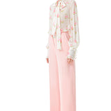 Rose Print Silk Chiffon Pussy Bow Blouse