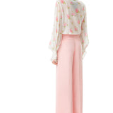 Rose Print Silk Chiffon Pussy Bow Blouse