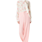 Rose Print Silk Chiffon Pussy Bow Blouse