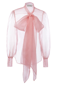 Big Bow Silk Organza Blouse in Pink