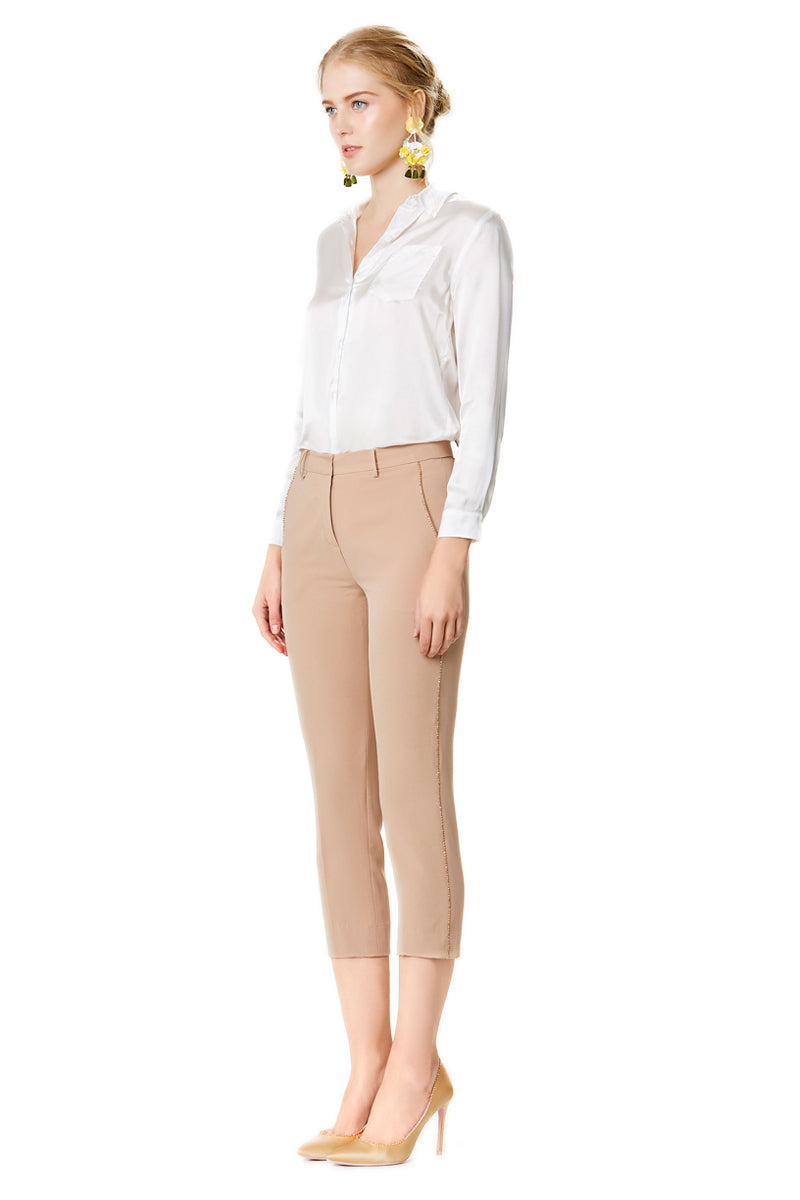 IY Beaded Cropped Trousers In Nude