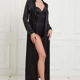 Silk Satin Trench Coat in Black