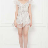 Printed Ruffled Silk Gazar Mini Dress