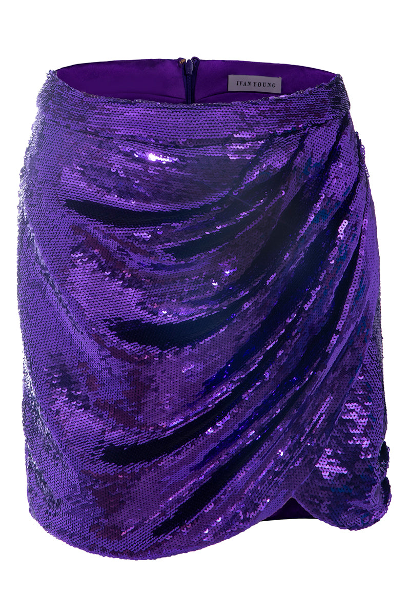 Sequin Embellished Mini Skirt in Purple