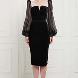 Silk Velvet High Waisted Pencil Skirt in Black