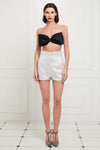 Big Bow Silk Satin Strapless Bandeau Top in Black