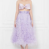 Ariana Big Bow Silk Satin Strapless Bandeau Top in Lilac