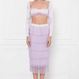 Ariana Crystal Tassels Silk Satin Crop Top in Lilac