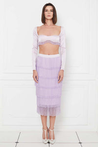 Ariana Crystal Tassels Silk Satin Crop Top in Lilac