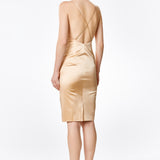 Champagne Silk Satin Plunging Neckline Cross Back Dress