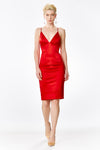 Red Silk Satin Plunging Neckline Cross Back Dress