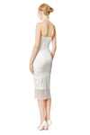 Silk Satin Strapless Dress with Crystal Fringes