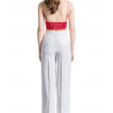 Crepe Silk High Waisted Long Trousers in White