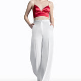 Crepe Silk High Waisted Long Trousers in White