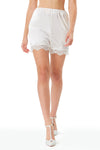 Silk Satin High Waisted Lace Shorts in White