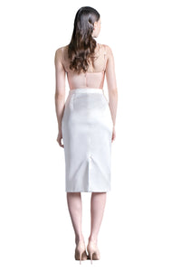 Silk Satin Pencil Skirt in White