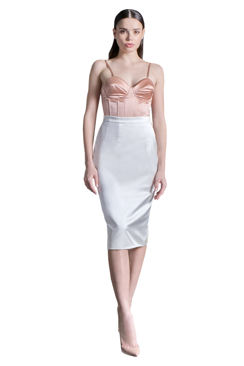 Silk Satin Pencil Skirt in White
