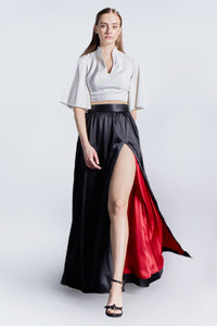 Silk Satin Side Maxi Skirt in Black
