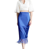 Crepe Silk Fan Sleeves Cropped Top in White
