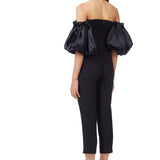 Silk Puffy Sleeves Strapless Bustier Top in Black