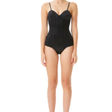 Silk Satin Corseted Bodysuit in Black
