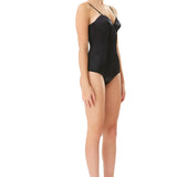 Silk Satin Corseted Bodysuit in Black