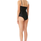 Silk Satin Corseted Bodysuit in Black